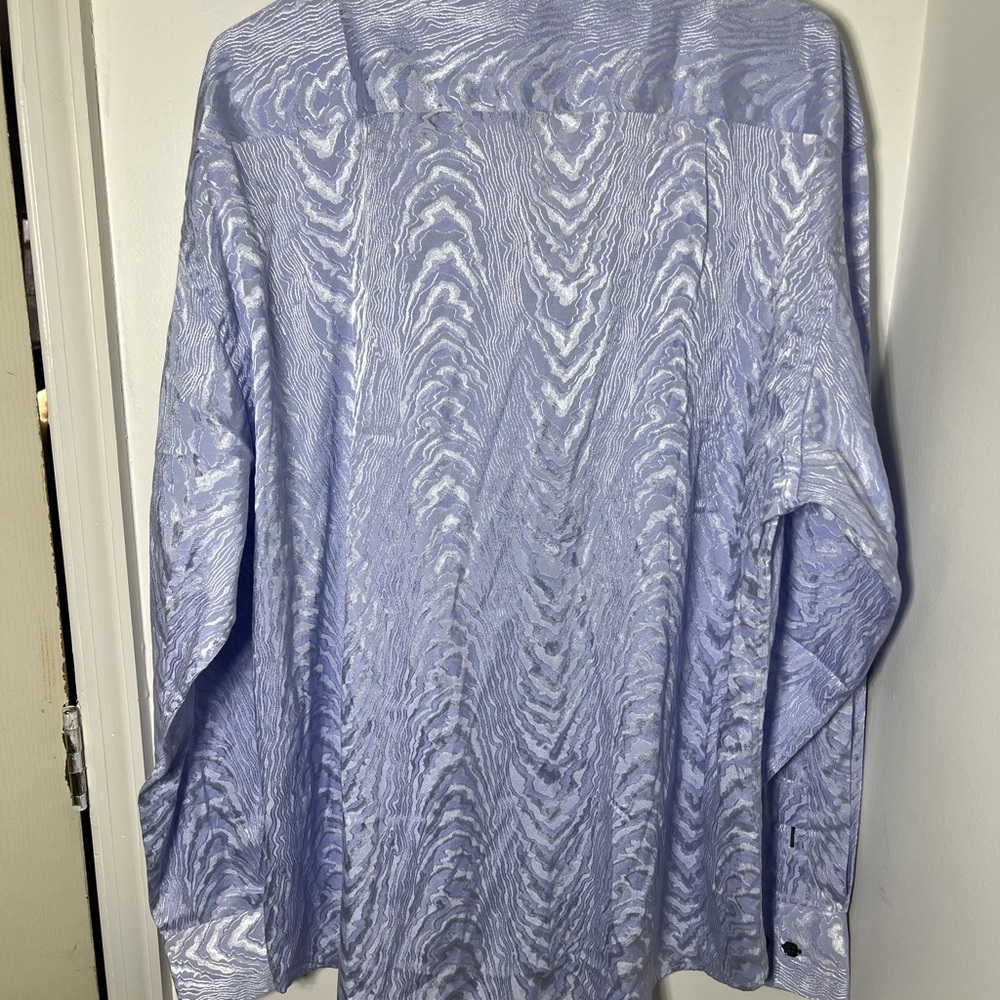 BESPOKE Men’s Blue Jacquard Dress Shirt Abstract Long Sleeve 3x 100% cotton - Picture 7 of 9